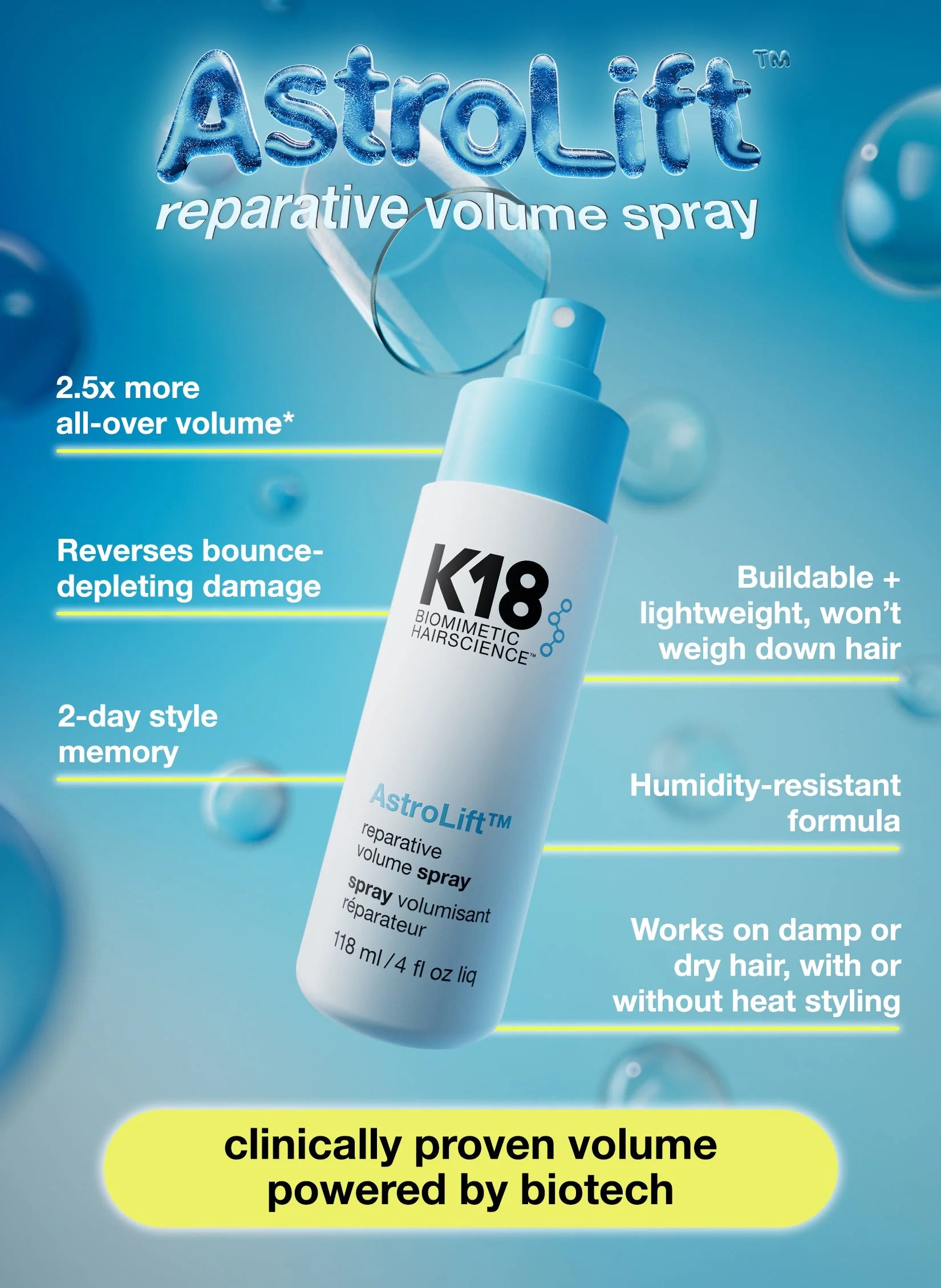 K18 Astrolift Reparative Volume Spray 118ml image 1