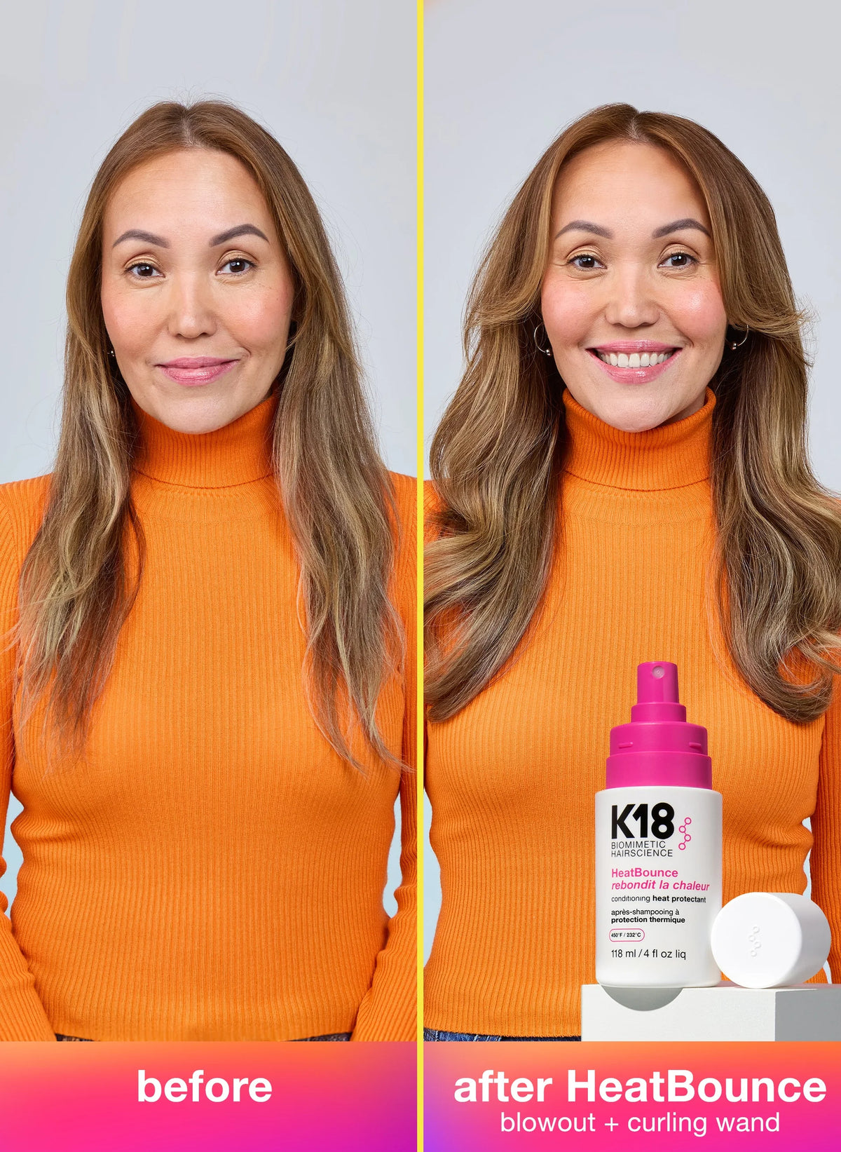 K18 HeatBounce Conditioning Heat Protectant bottle, 118ml, with label and pump dispenser, designed to protect hair from heat styling.