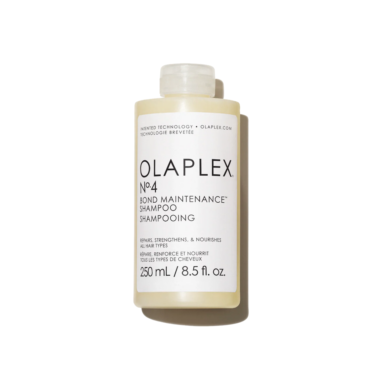 Olaplex No.4 Bond Maintenance Shampoo in 250ml bottle, gentle hair cleanser with bond-building formula for healthy hair.