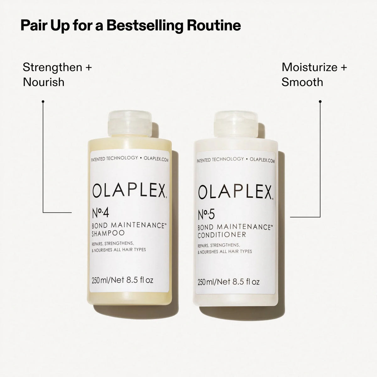 Olaplex No.4 Bond Maintenance Shampoo in 250ml bottle, showing the clear liquid and sleek packaging with brand logo.